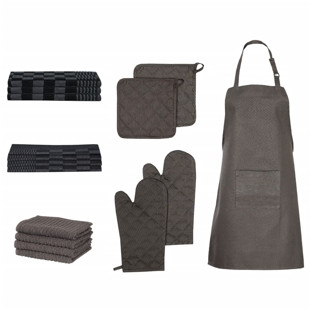 vidaXL Set prosoape 15 piese mănuși cuptor/suporturi oale negru bumbac vidaXL Set prosoape 15 piese mănuși cuptor/suporturi oale negru bumbac
