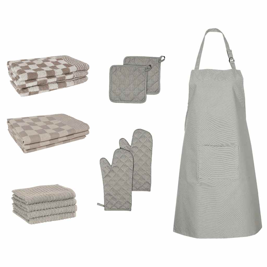 vidaXL Set prosoape 15 piese mănuși cuptor/suporturi oale gri bumbac vidaXL Set prosoape 15 piese mănuși cuptor/suporturi oale gri bumbac