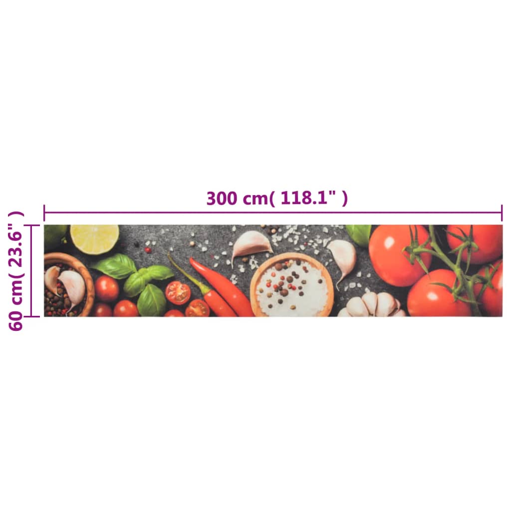 vidaXL Covor de bucătărie lavabil, 60x300 cm, catifea, model legume