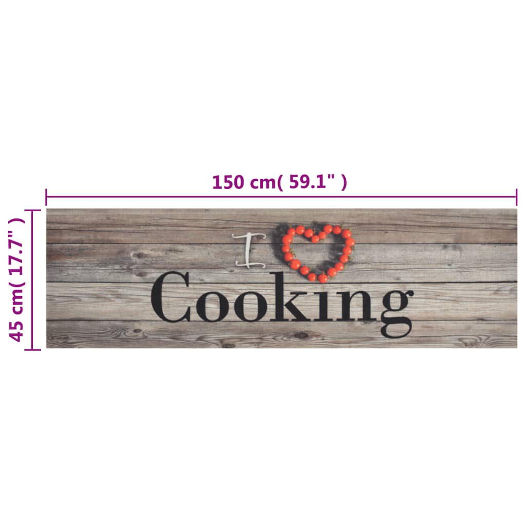 vidaXL Covor de bucătărie lavabil Cooking, gri, 45x150 cm, catifea vidaXL Covor de bucătărie lavabil Cooking, gri, 45x150 cm, catifea