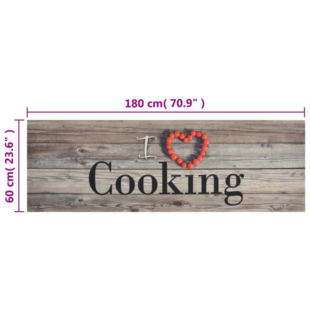 vidaXL Covor de bucătărie lavabil Cooking, gri, 60x180 cm, catifea vidaXL Covor de bucătărie lavabil Cooking, gri, 60x180 cm, catifea