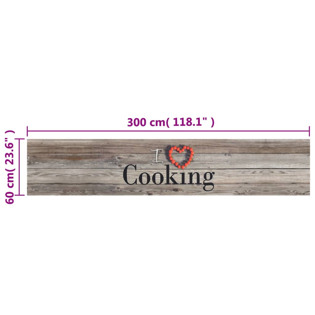 vidaXL Covor de bucătărie lavabil Cooking, gri, 60x300 cm, catifea vidaXL Covor de bucătărie lavabil Cooking, gri, 60x300 cm, catifea