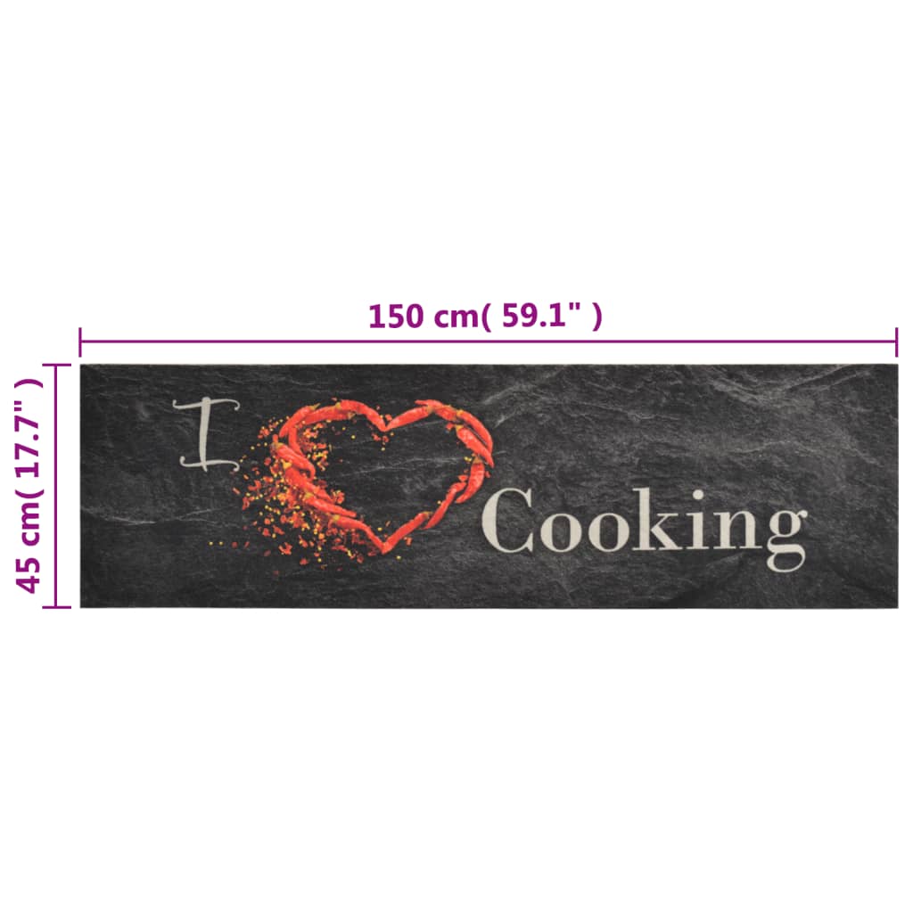 vidaXL Covor de bucătărie lavabil Cooking, negru, 45x150 cm, catifea vidaXL Covor de bucătărie lavabil Cooking, negru, 45x150 cm, catifea