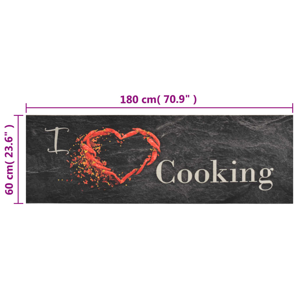 vidaXL Covor de bucătărie lavabil Cooking, negru, 60x180 cm, catifea vidaXL Covor de bucătărie lavabil Cooking, negru, 60x180 cm, catifea