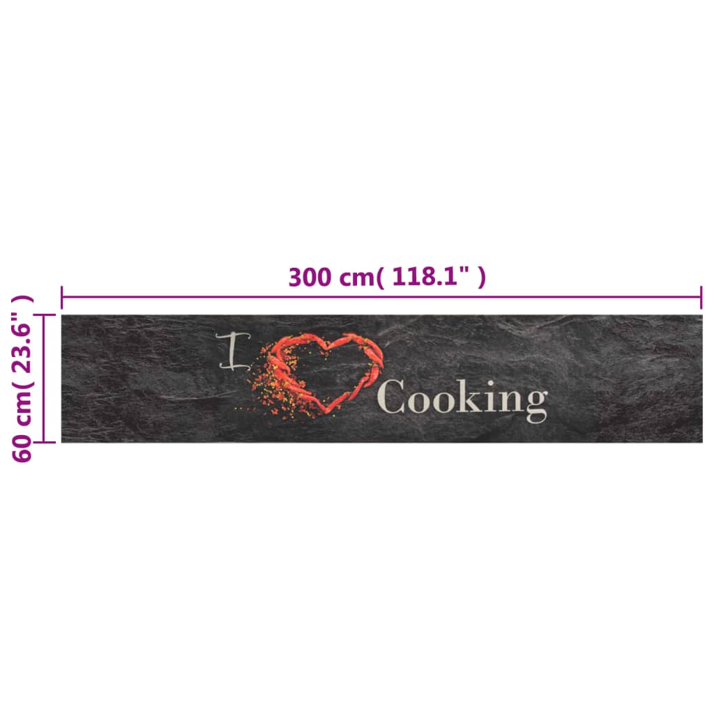 vidaXL Covor de bucătărie lavabil Cooking, negru, 60x300 cm, catifea vidaXL Covor de bucătărie lavabil Cooking, negru, 60x300 cm, catifea