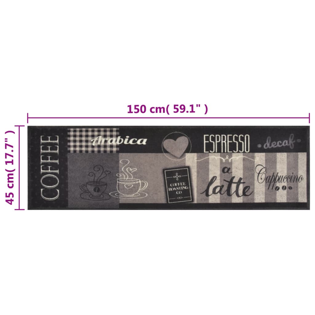 vidaXL Covor de bucătărie lavabil Coffee, negru, 45x150 cm, catifea vidaXL Covor de bucătărie lavabil Coffee, negru, 45x150 cm, catifea