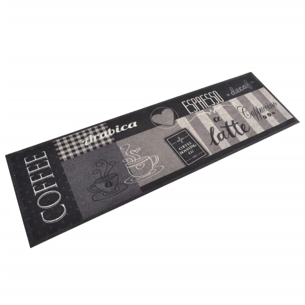 vidaXL Covor de bucătărie lavabil Coffee, negru, 45x150 cm, catifea vidaXL Covor de bucătărie lavabil Coffee, negru, 45x150 cm, catifea