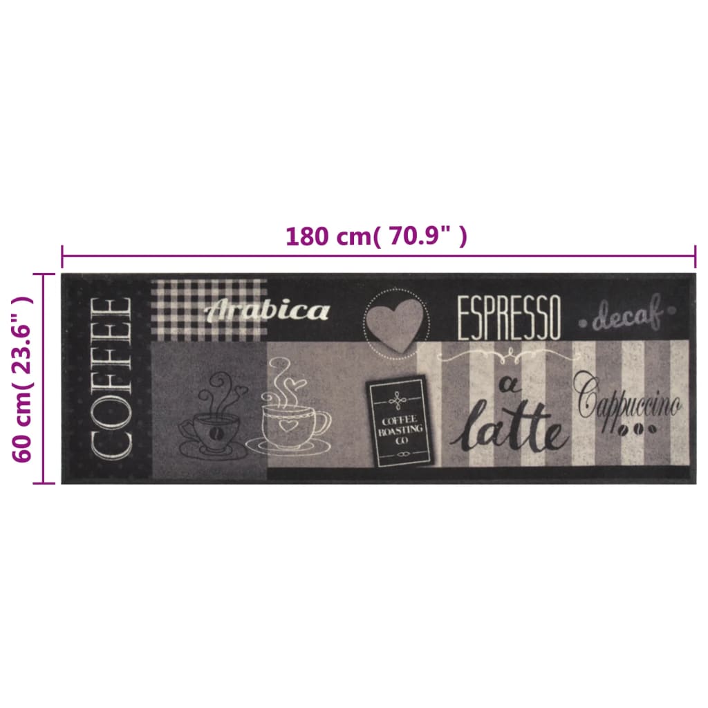 vidaXL Covor de bucătărie lavabil Coffee, negru, 60x180 cm, catifea