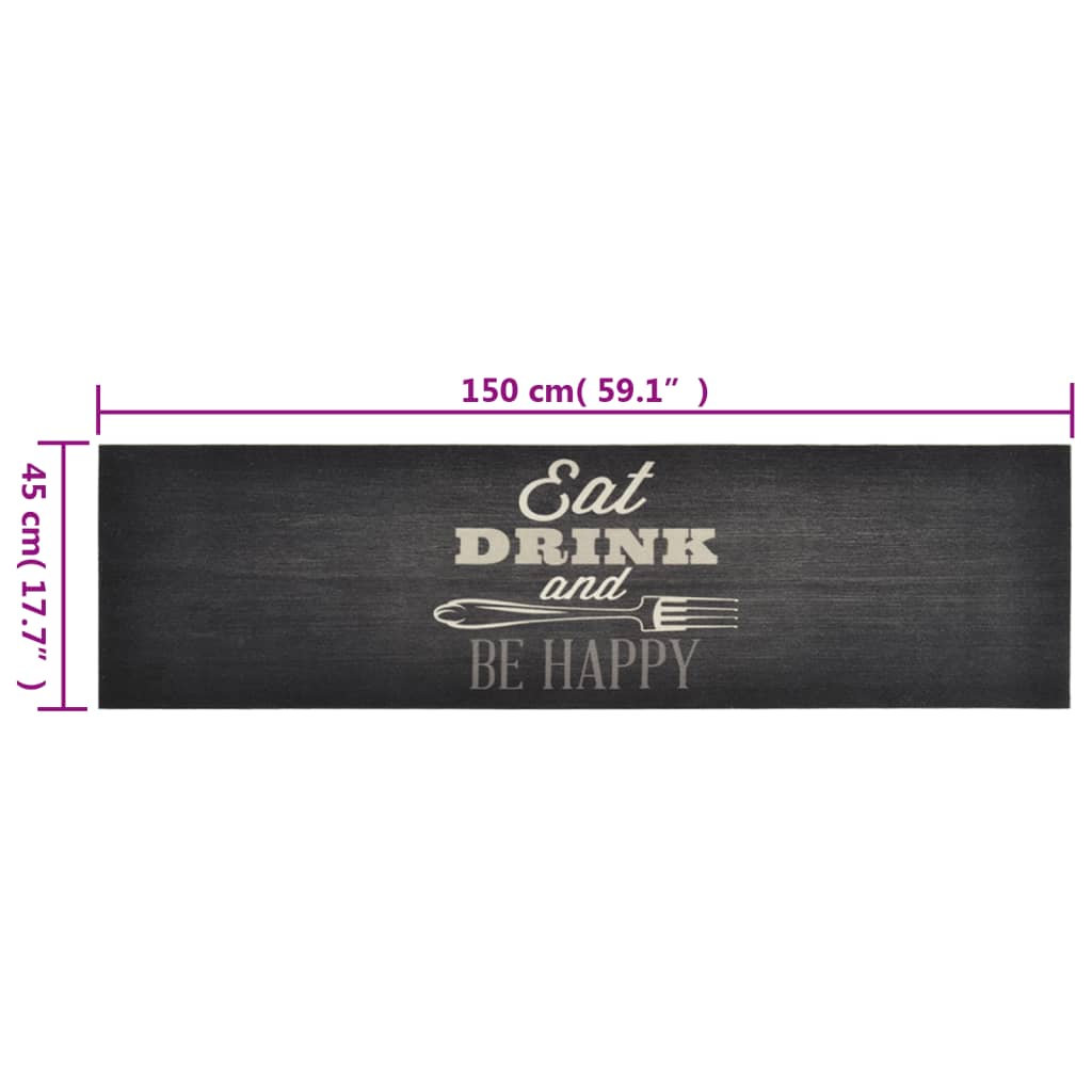 vidaXL Covor de bucătărie lavabil Kitchen, negru, 45x150 cm, catifea vidaXL Covor de bucătărie lavabil Kitchen, negru, 45x150 cm, catifea