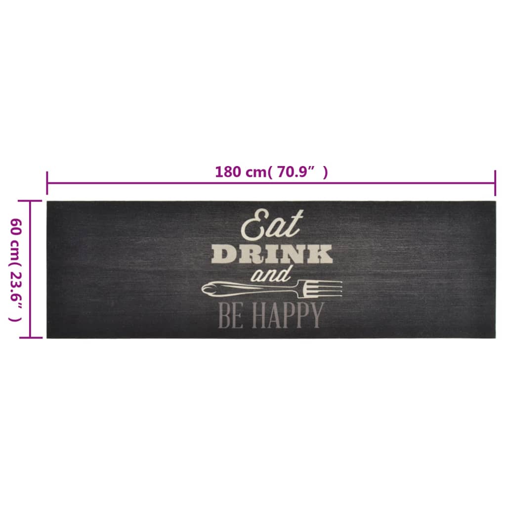 vidaXL Covor de bucătărie lavabil Kitchen, negru, 60x180 cm, catifea vidaXL Covor de bucătărie lavabil Kitchen, negru, 60x180 cm, catifea