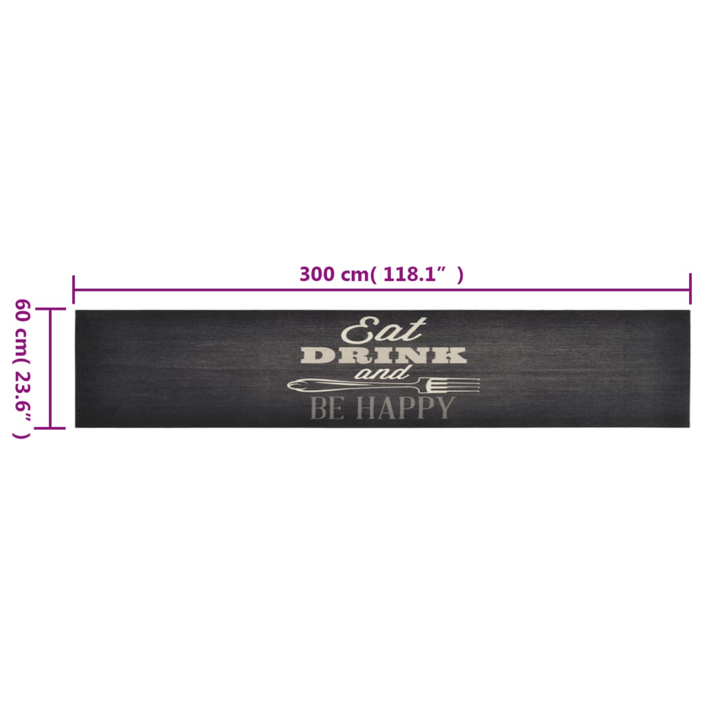 vidaXL Covor de bucătărie lavabil Kitchen, negru, 60x300 cm, catifea vidaXL Covor de bucătărie lavabil Kitchen, negru, 60x300 cm, catifea