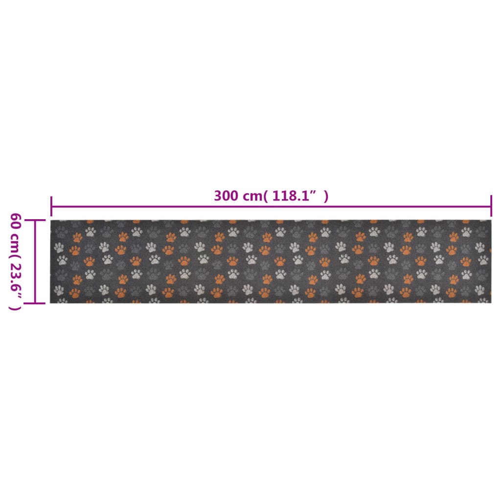 vidaXL Covor de bucătărie lavabil Paws, 60x300 cm, catifea vidaXL Covor de bucătărie lavabil Paws, 60x300 cm, catifea