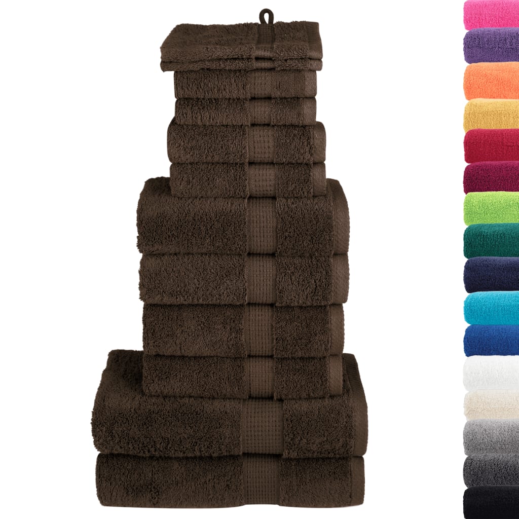 vidaXL Set de prosoape premium SOLUND, 12 piese, maro, 600 g/m² vidaXL Set de prosoape premium SOLUND, 12 piese, maro, 600 g/m²