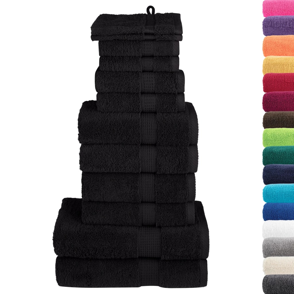 vidaXL Set de prosoape premium SOLUND, 12 piese, negru, 600 g/m² vidaXL Set de prosoape premium SOLUND, 12 piese, negru, 600 g/m²