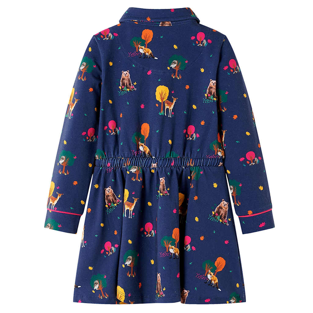 Rochie de copii cu mâneci lungi și șnur bleumarin 92