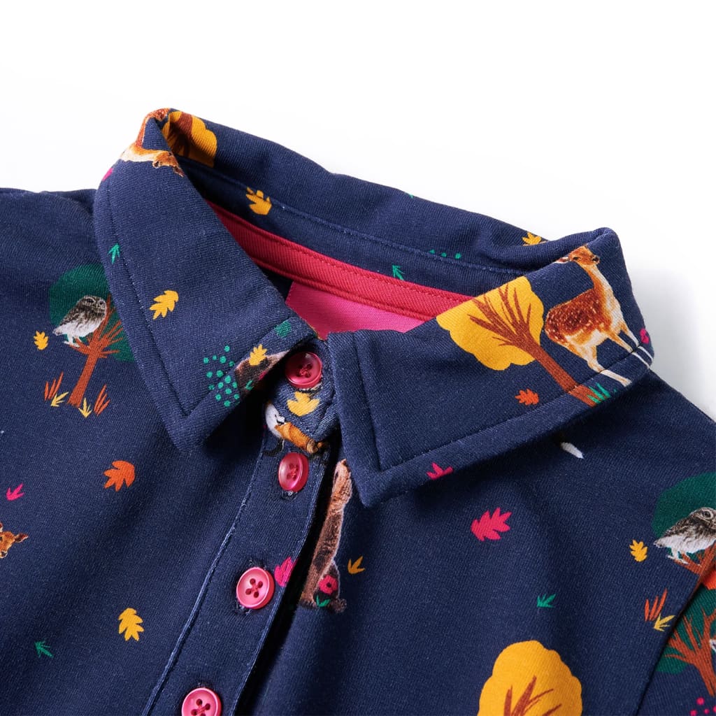 Rochie de copii cu mâneci lungi și șnur bleumarin 92