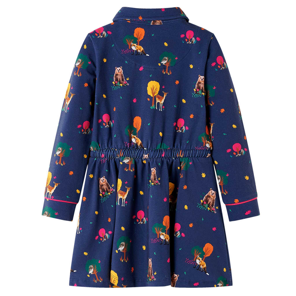 Rochie de copii cu mâneci lungi și șnur bleumarin 116