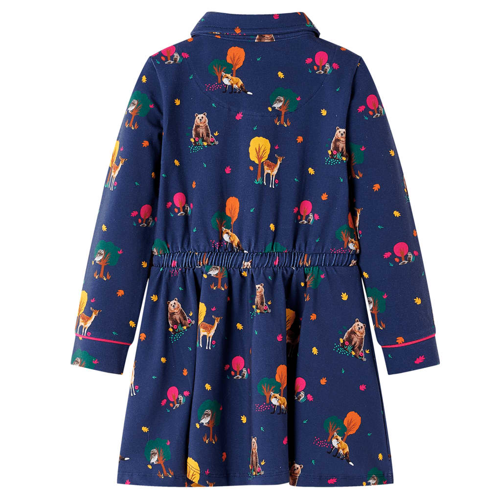 Rochie de copii cu mâneci lungi și șnur bleumarin 128