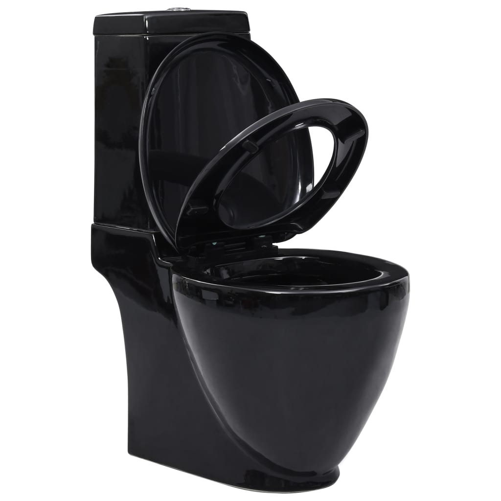 vidaXL Toaletă, negru, ceramică, flux de apă în spate vidaXL Toaletă, negru, ceramică, flux de apă în spate