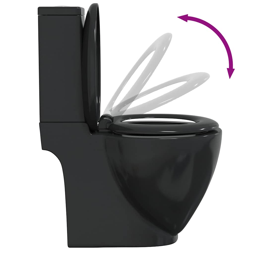 vidaXL Toaletă, negru, ceramică, flux de apă în spate vidaXL Toaletă, negru, ceramică, flux de apă în spate