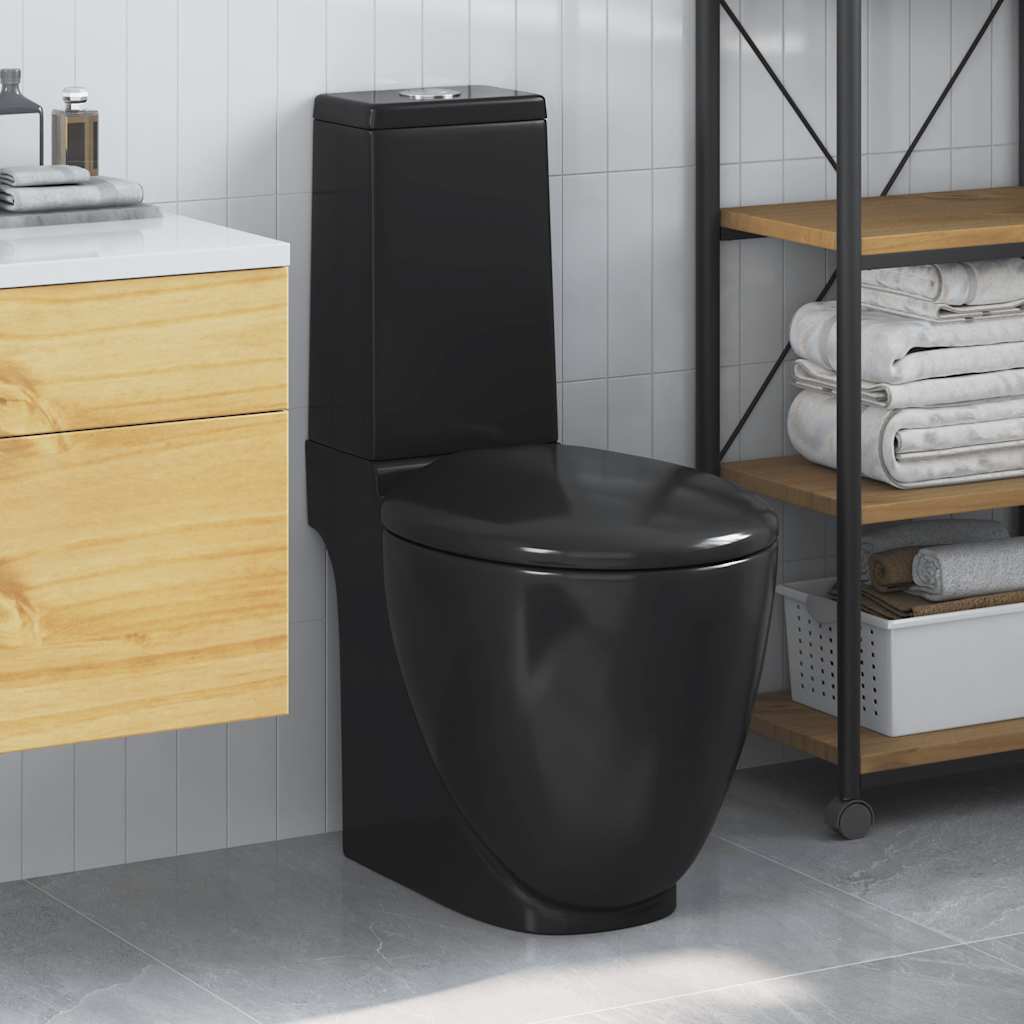 vidaXL Toaletă, negru, ceramică, flux de apă în spate vidaXL Toaletă, negru, ceramică, flux de apă în spate