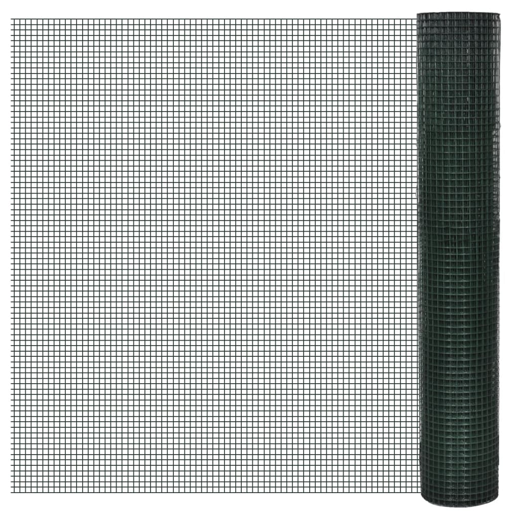 vidaXL Plasă de sârmă găini, verde, 10 x 1 m, oțel galvanizat cu PVC