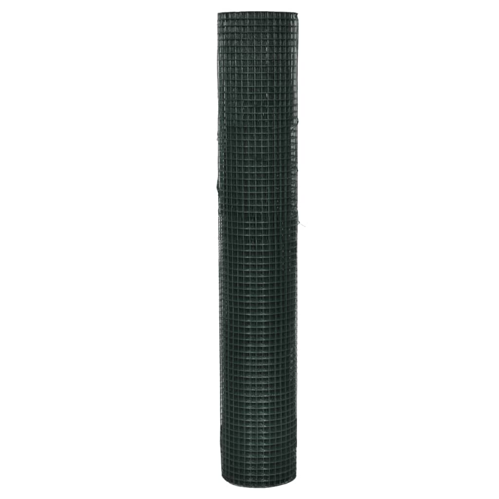 vidaXL Plasă de sârmă găini, verde, 25 x 1 m, oțel galvanizat cu PVC