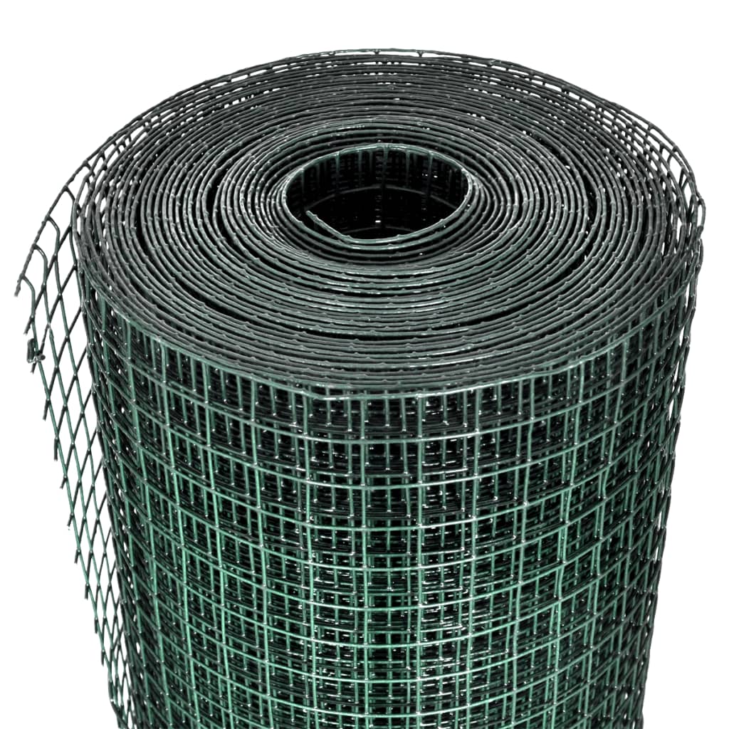 vidaXL Plasă de sârmă găini, verde, 25 x 1 m, oțel galvanizat cu PVC