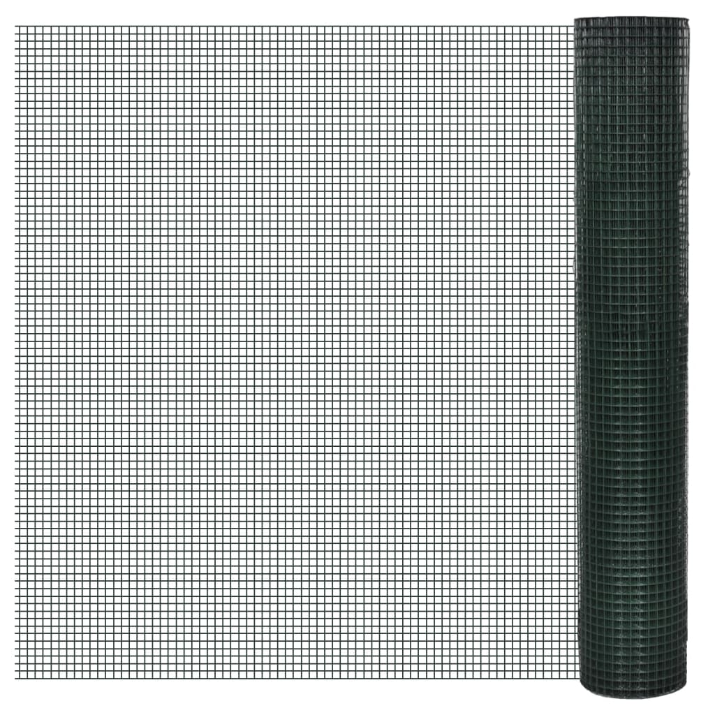 vidaXL Plasă de sârmă găini, verde, 25 x 1 m, oțel galvanizat cu PVC