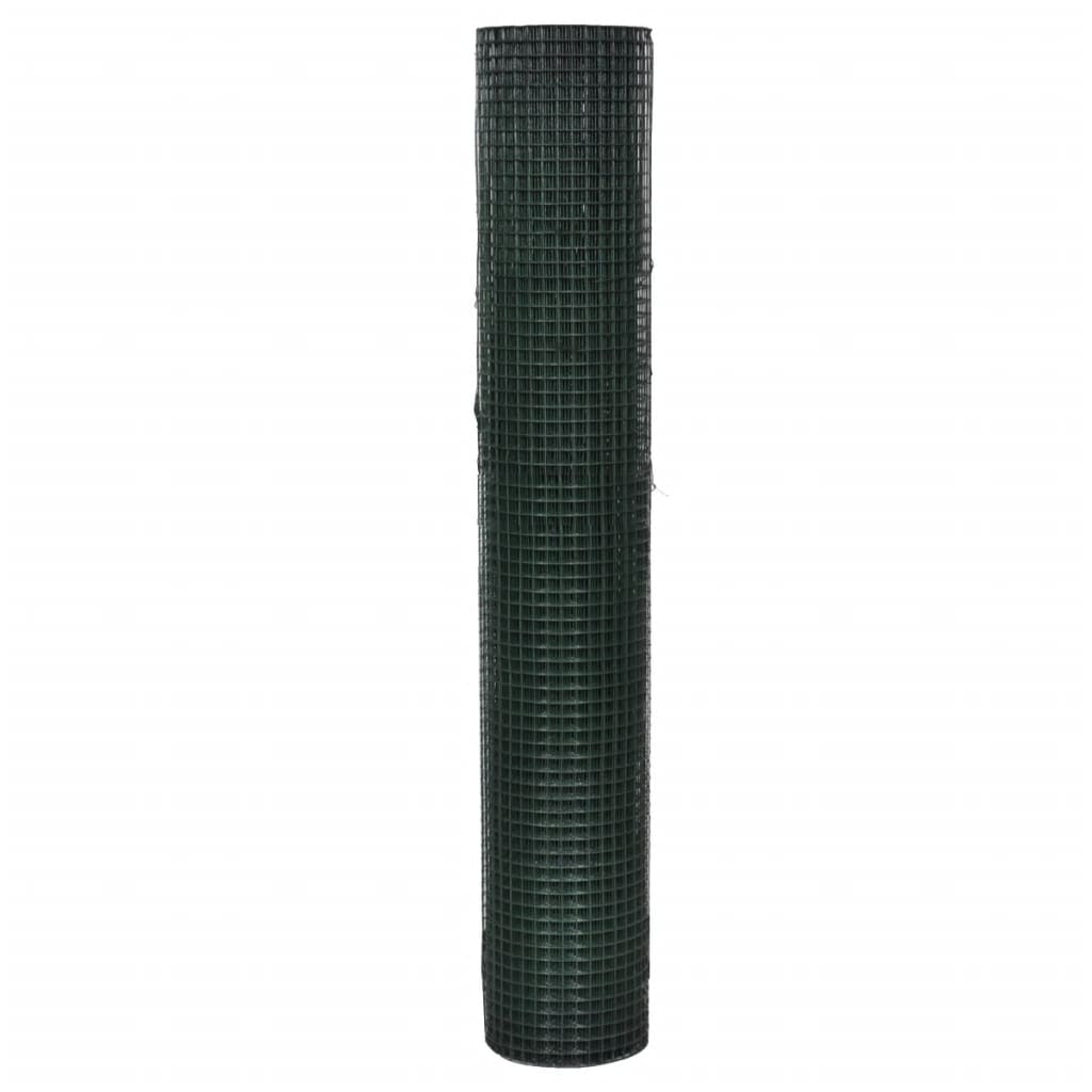vidaXL Plasă de sârmă găini, verde, 25 x 1 m, oțel galvanizat cu PVC