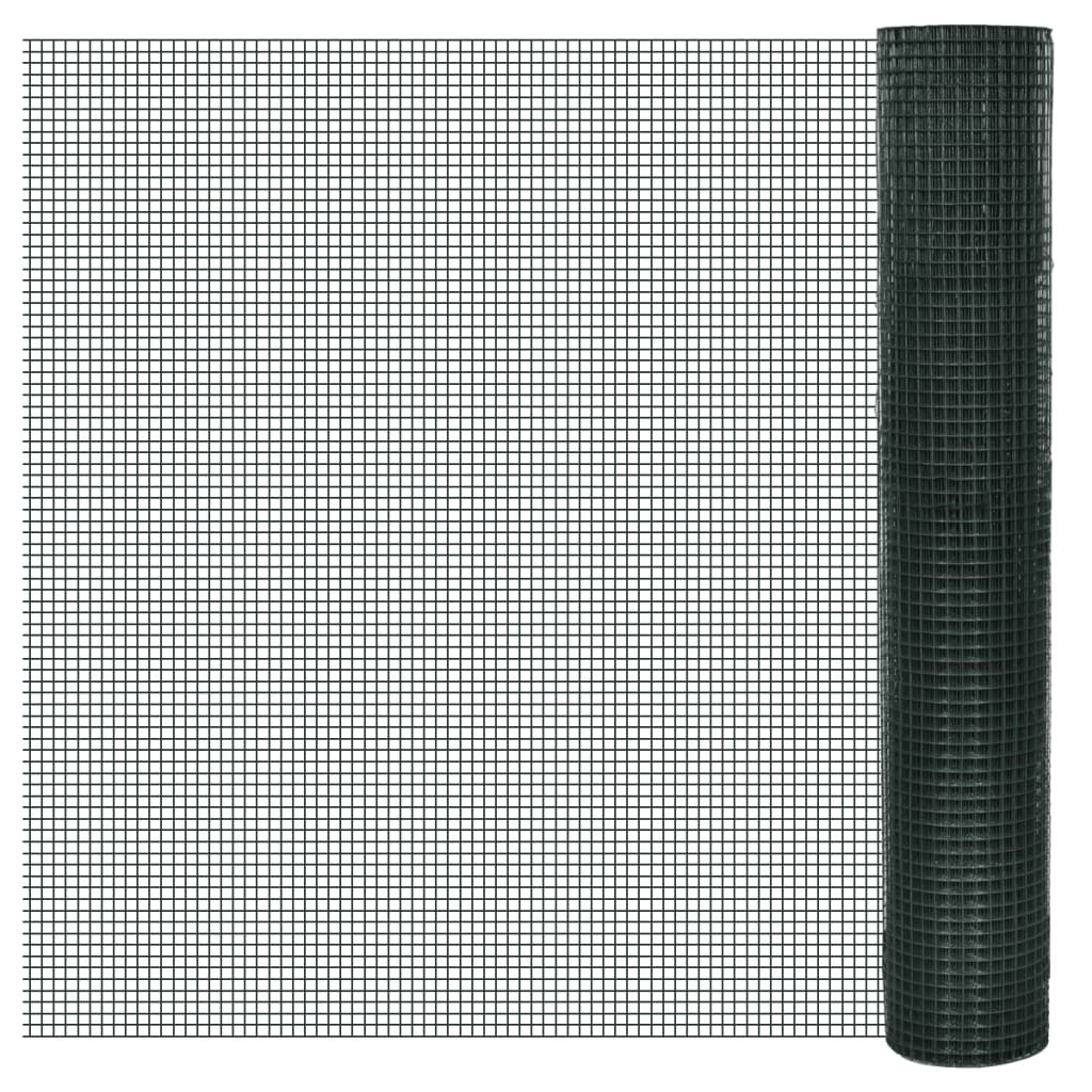 vidaXL Plasă de sârmă găini, verde, 25 x 1 m, oțel galvanizat cu PVC