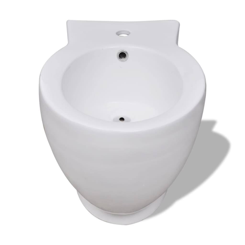 vidaXL Bideu rotund pe pardoseală, ceramică calitate superioară, alb vidaXL Bideu rotund pe pardoseală, ceramică calitate superioară, alb