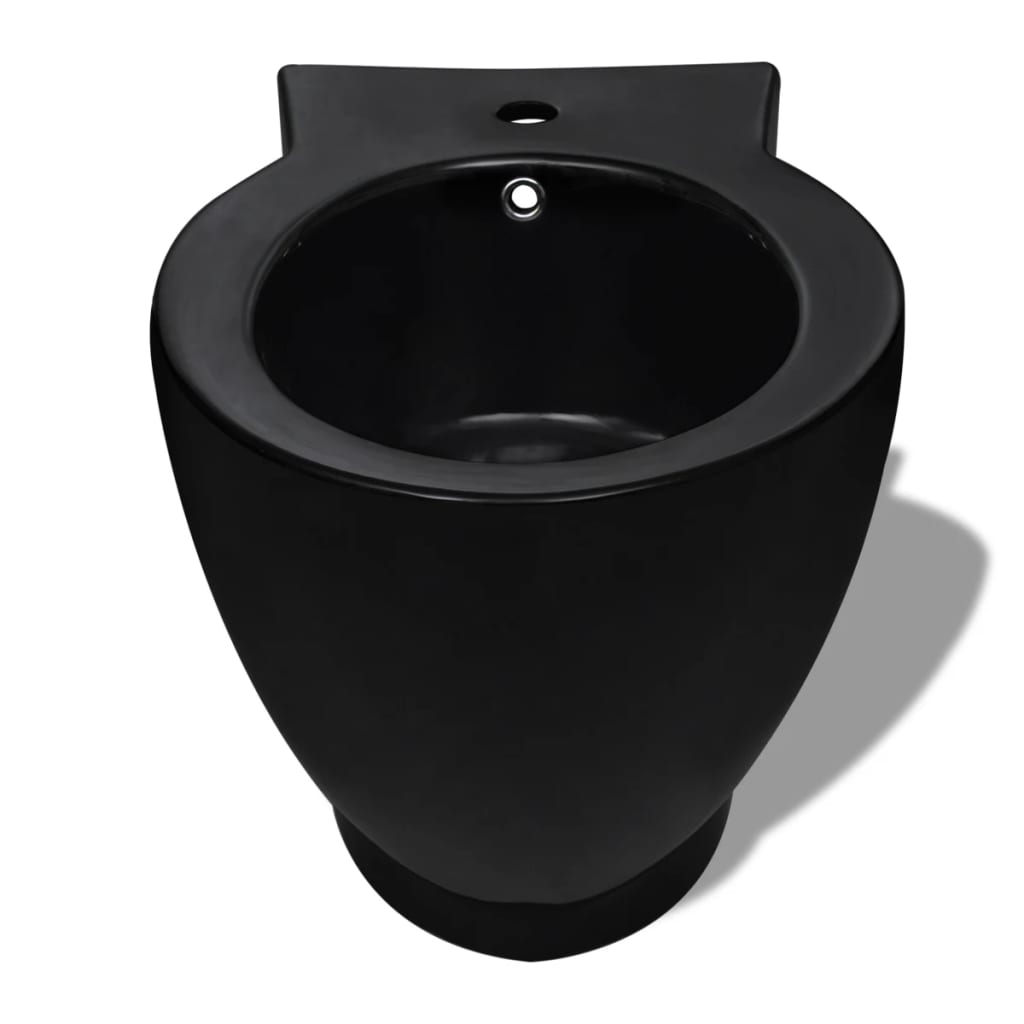 vidaXL Bideu rotund pe pardoseală, negru, ceramică calitate superioară vidaXL Bideu rotund pe pardoseală, negru, ceramică calitate superioară