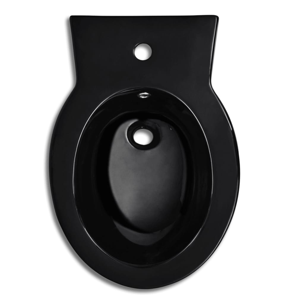 vidaXL Bideu rotund pe pardoseală, negru, ceramică calitate superioară vidaXL Bideu rotund pe pardoseală, negru, ceramică calitate superioară