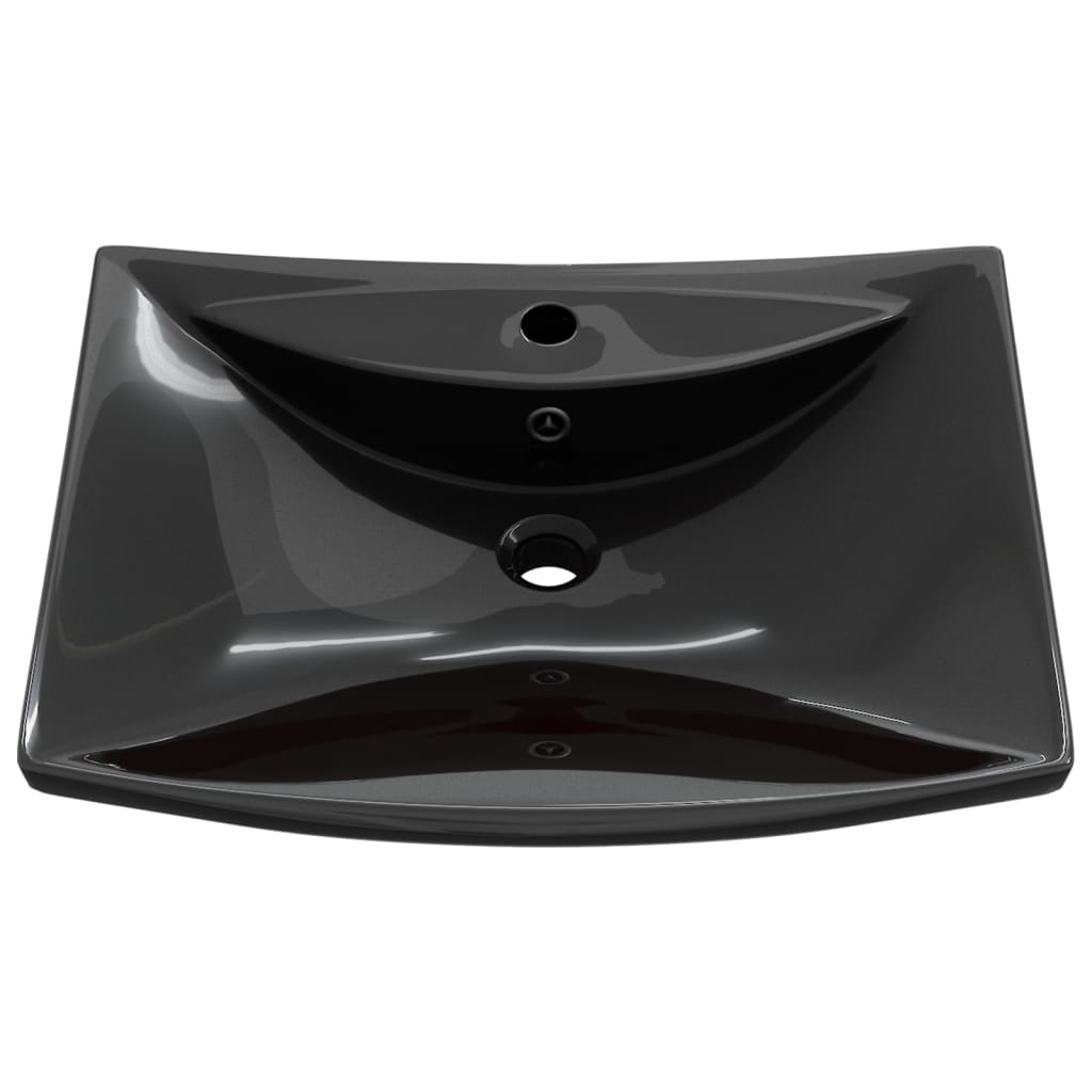 Chiuvetă dreptunghiulară preaplin & gaură robinet, negru, ceramică lux Chiuvetă dreptunghiulară preaplin & gaură robinet, negru, ceramică lux