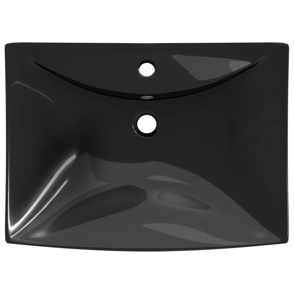 Chiuvetă dreptunghiulară preaplin & gaură robinet, negru, ceramică lux Chiuvetă dreptunghiulară preaplin & gaură robinet, negru, ceramică lux