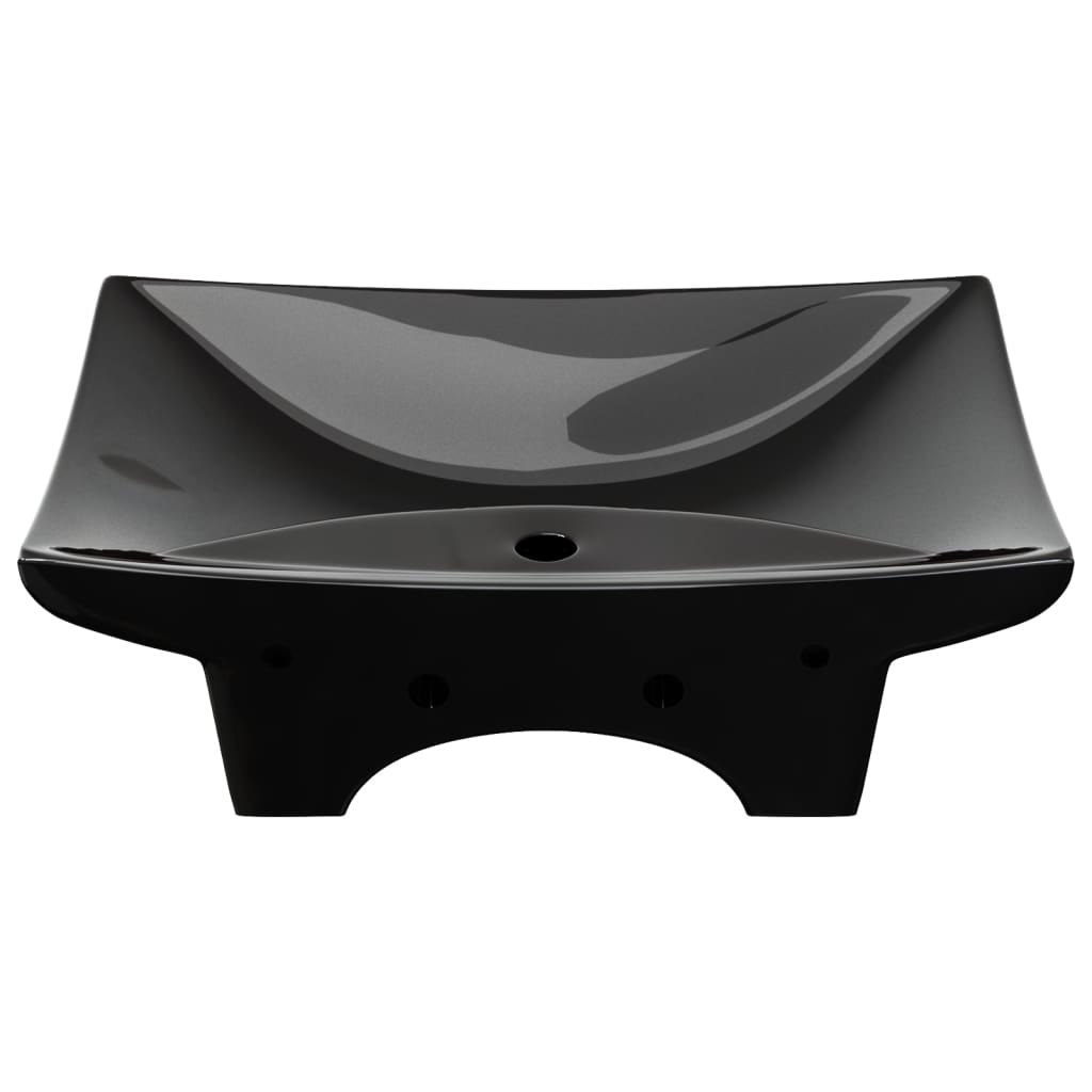 Chiuvetă dreptunghiulară preaplin & gaură robinet, negru, ceramică lux Chiuvetă dreptunghiulară preaplin & gaură robinet, negru, ceramică lux