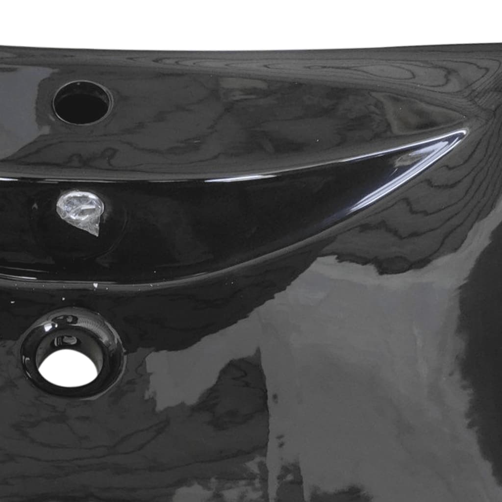 Chiuvetă dreptunghiulară preaplin & gaură robinet, negru, ceramică lux Chiuvetă dreptunghiulară preaplin & gaură robinet, negru, ceramică lux