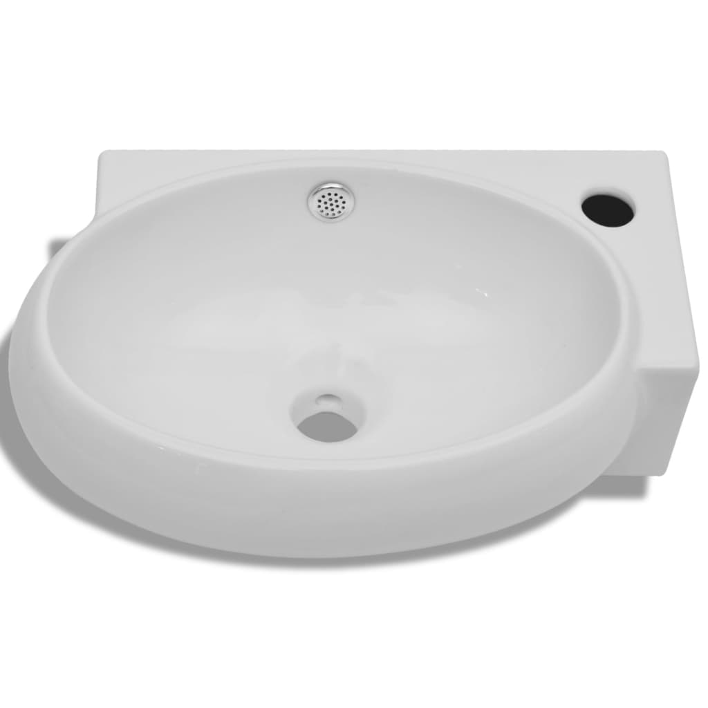 Chiuvetă de baie, orificiu robinet & preaplin, alb, ceramică Chiuvetă de baie, orificiu robinet & preaplin, alb, ceramică