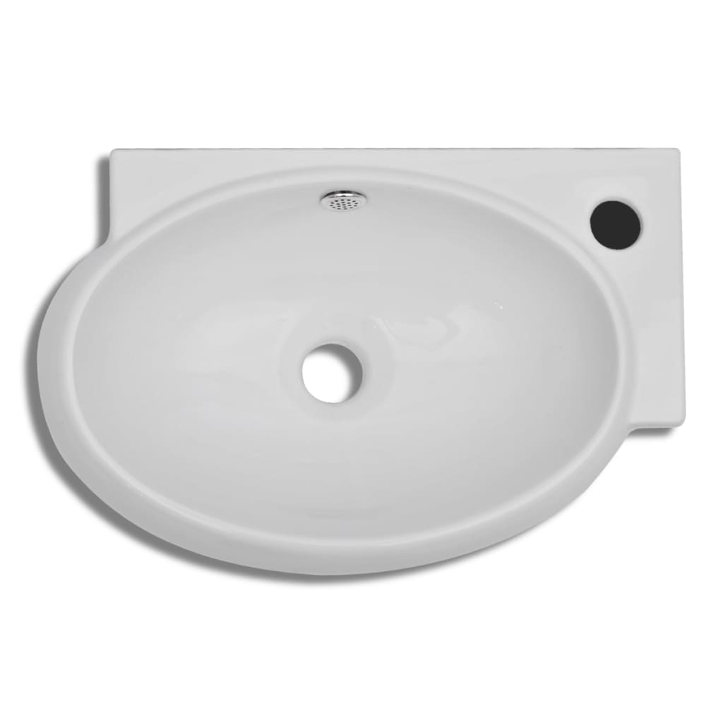 Chiuvetă de baie, orificiu robinet & preaplin, alb, ceramică Chiuvetă de baie, orificiu robinet & preaplin, alb, ceramică