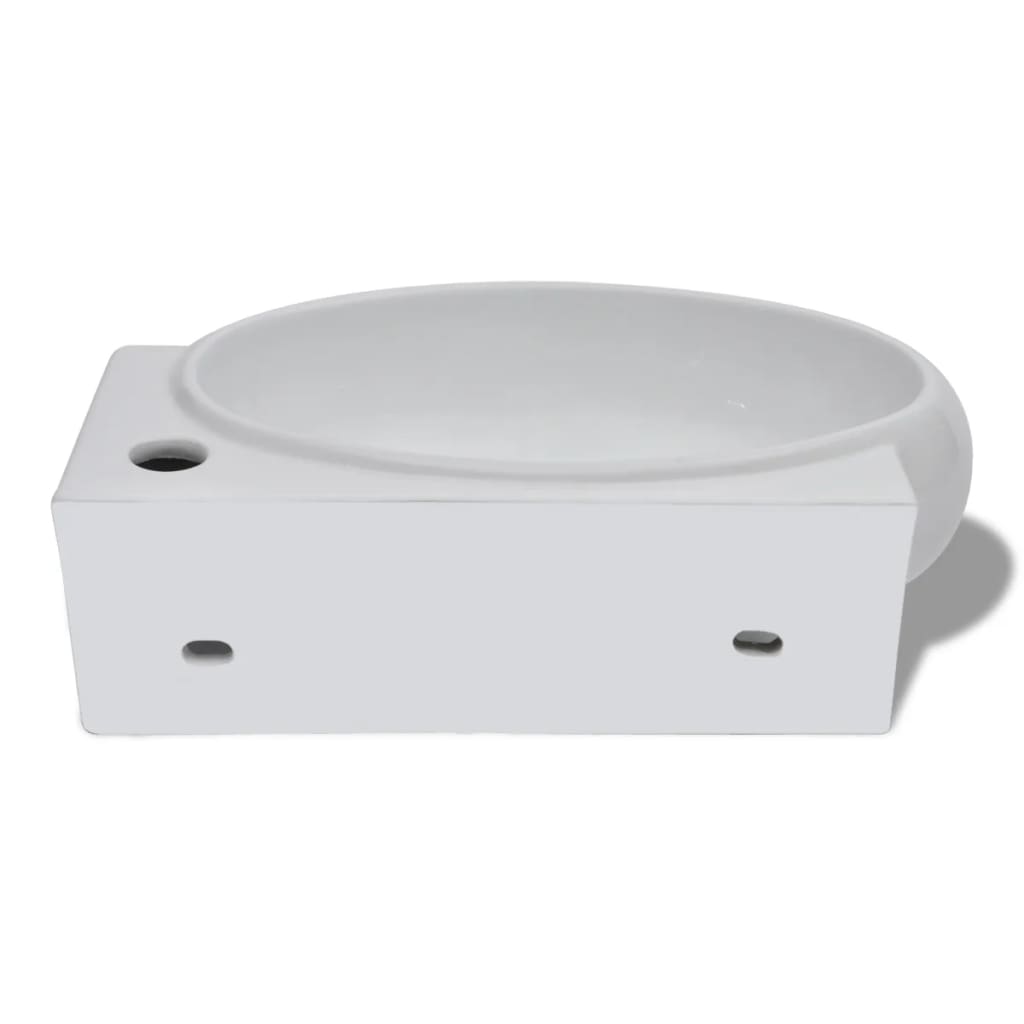 Chiuvetă de baie, orificiu robinet & preaplin, alb, ceramică Chiuvetă de baie, orificiu robinet & preaplin, alb, ceramică