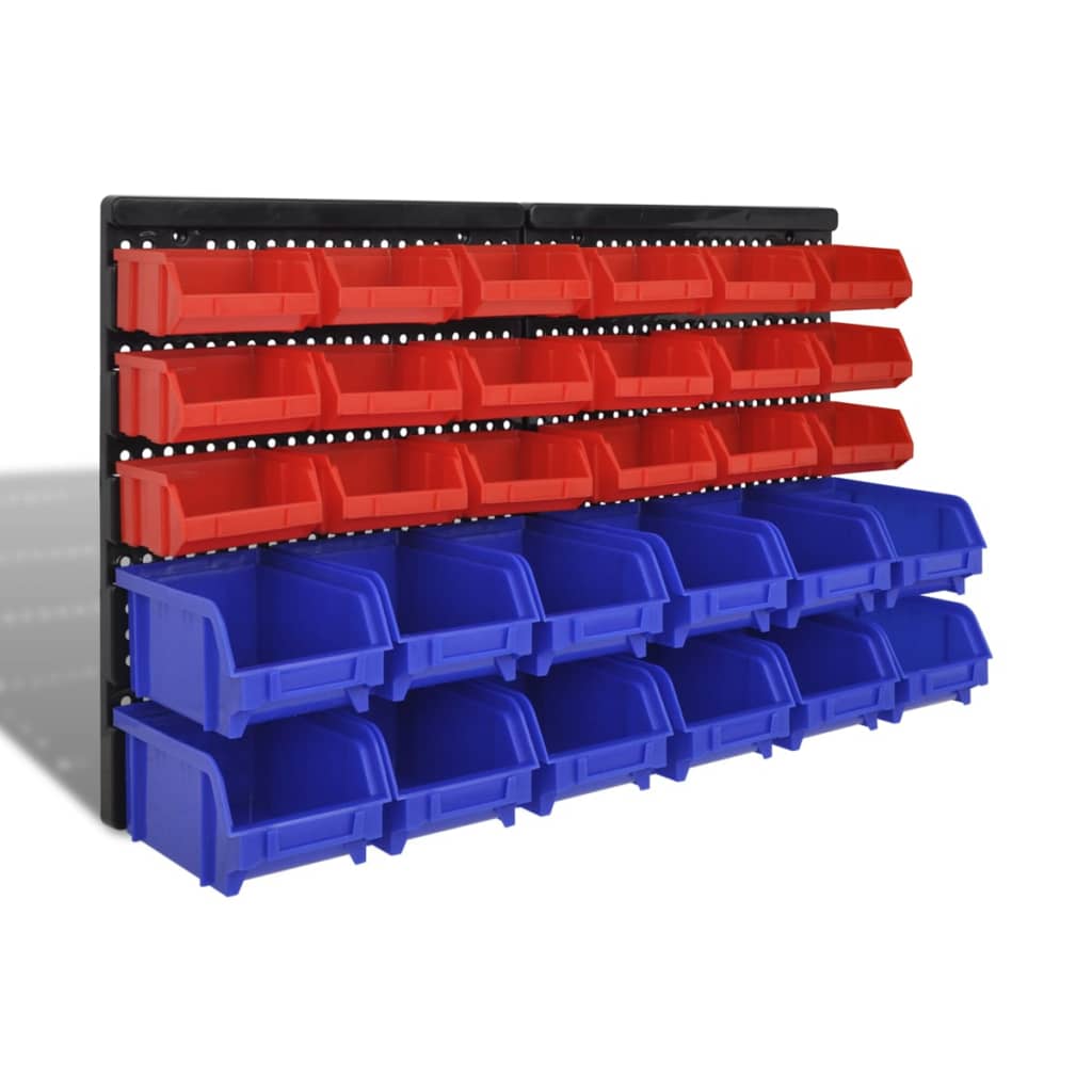 Set coș depozitare pt garaj, montat pe perete 30 buc albastru, plastic Set coș depozitare pt garaj, montat pe perete 30 buc albastru, plastic