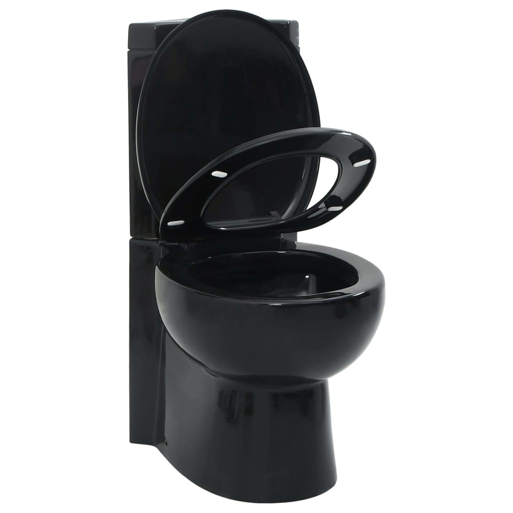 Vas toaletă din ceramică, WC baie de colț, negru Vas toaletă din ceramică, WC baie de colț, negru