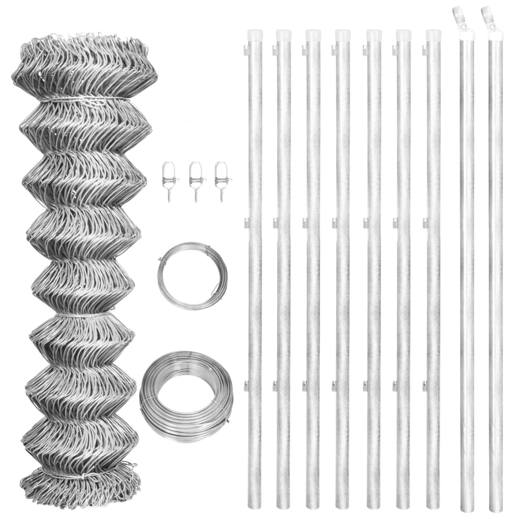 vidaXL Gard din plasă cu stâlpi, argintiu, 15 x 1 m, oțel galvanizat vidaXL Gard din plasă cu stâlpi, argintiu, 15 x 1 m, oțel galvanizat