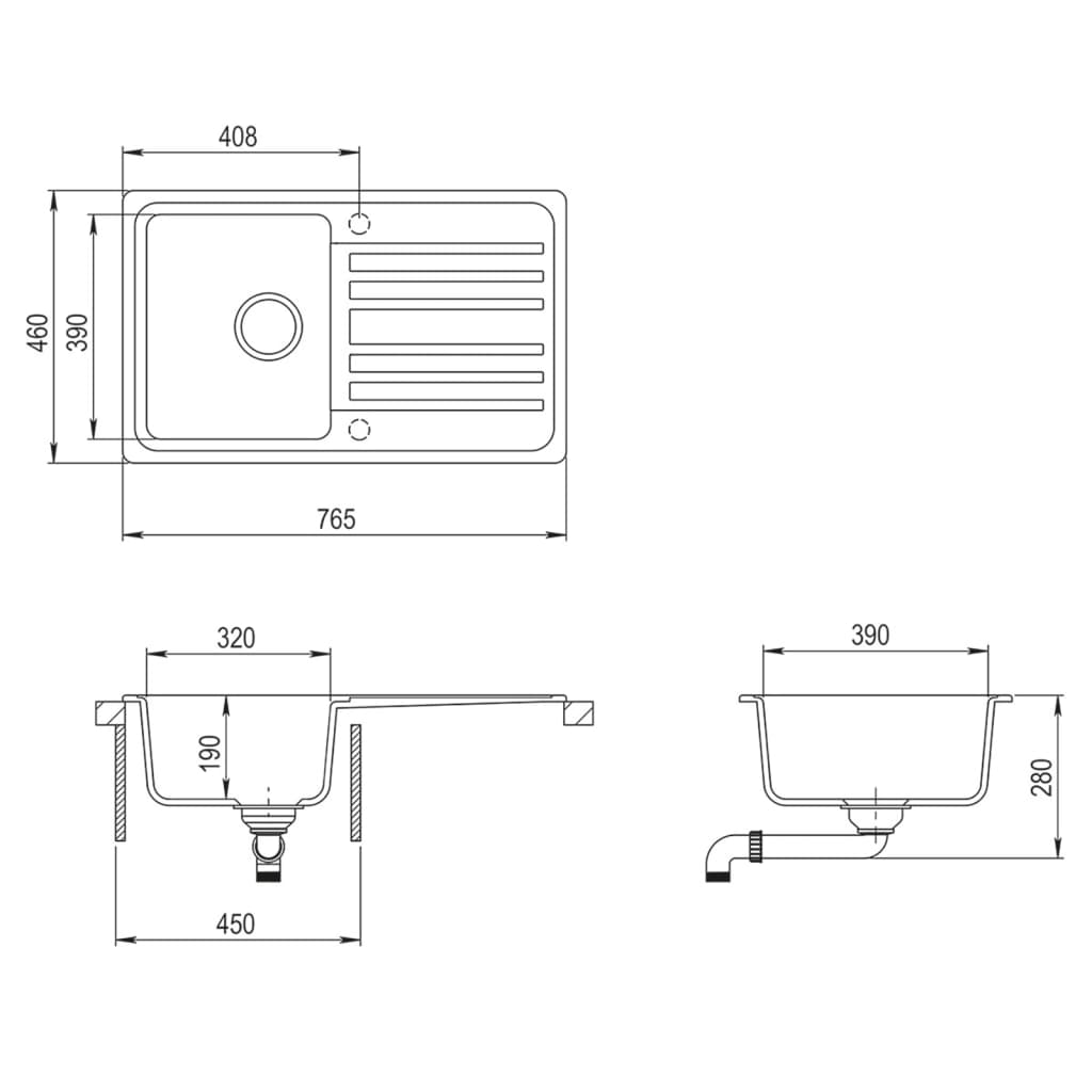 Chiuvetă bucătărie granit, bazin unic cu scurgere, reversibilă, gri Chiuvetă bucătărie granit, bazin unic cu scurgere, reversibilă, gri