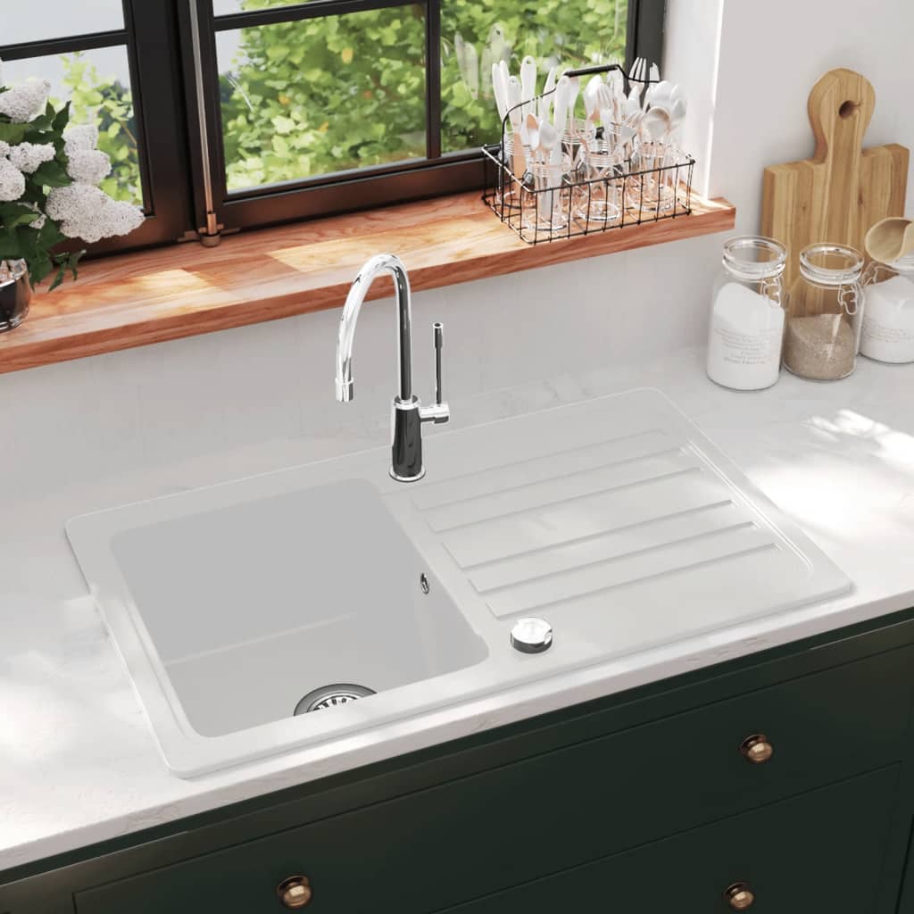 Chiuvetă bucătărie granit, bazin unic cu scurgere, reversibilă, gri Chiuvetă bucătărie granit, bazin unic cu scurgere, reversibilă, gri
