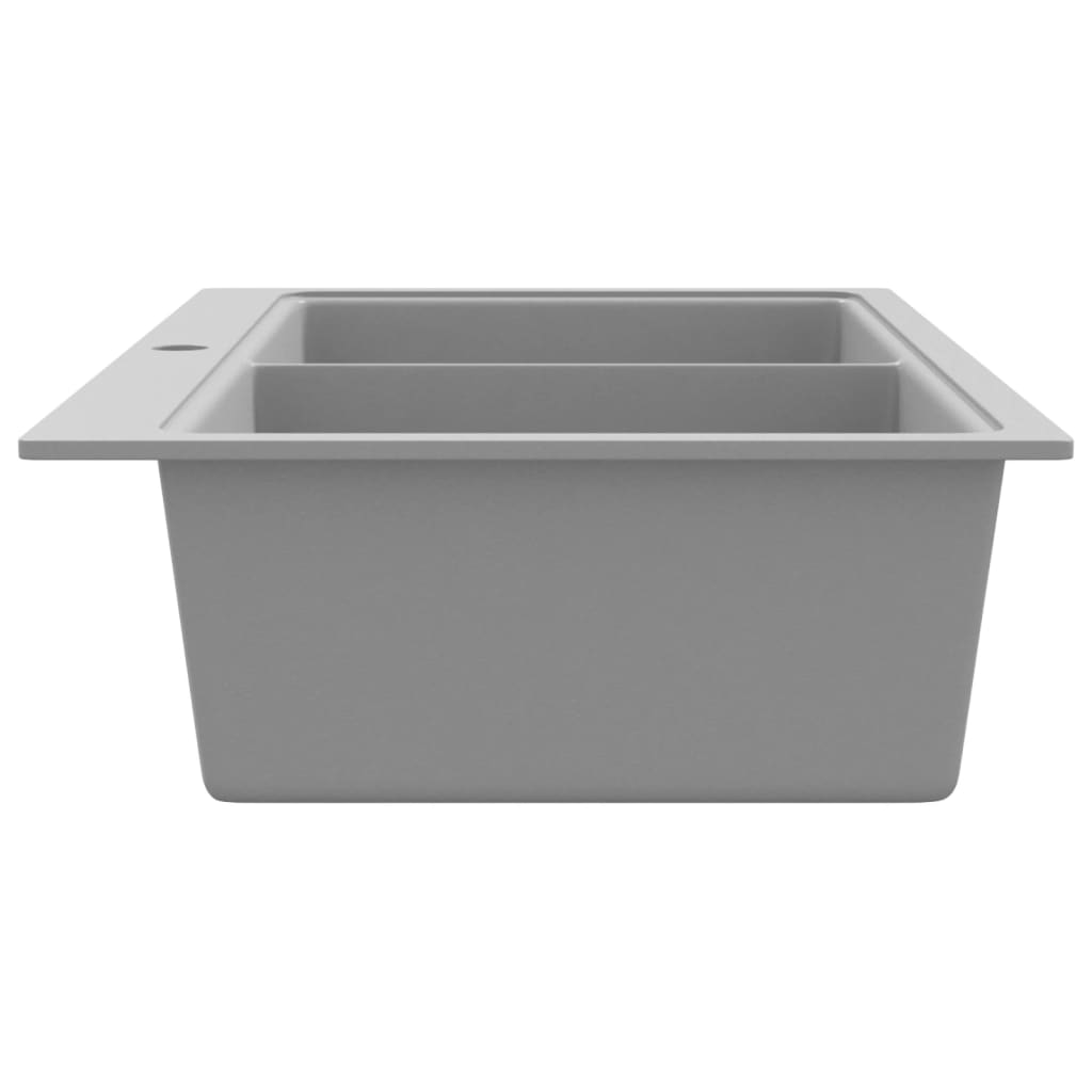 Chiuvetă de bucătărie din granit încastrată, cu două cuve, gri Chiuvetă de bucătărie din granit încastrată, cu două cuve, gri