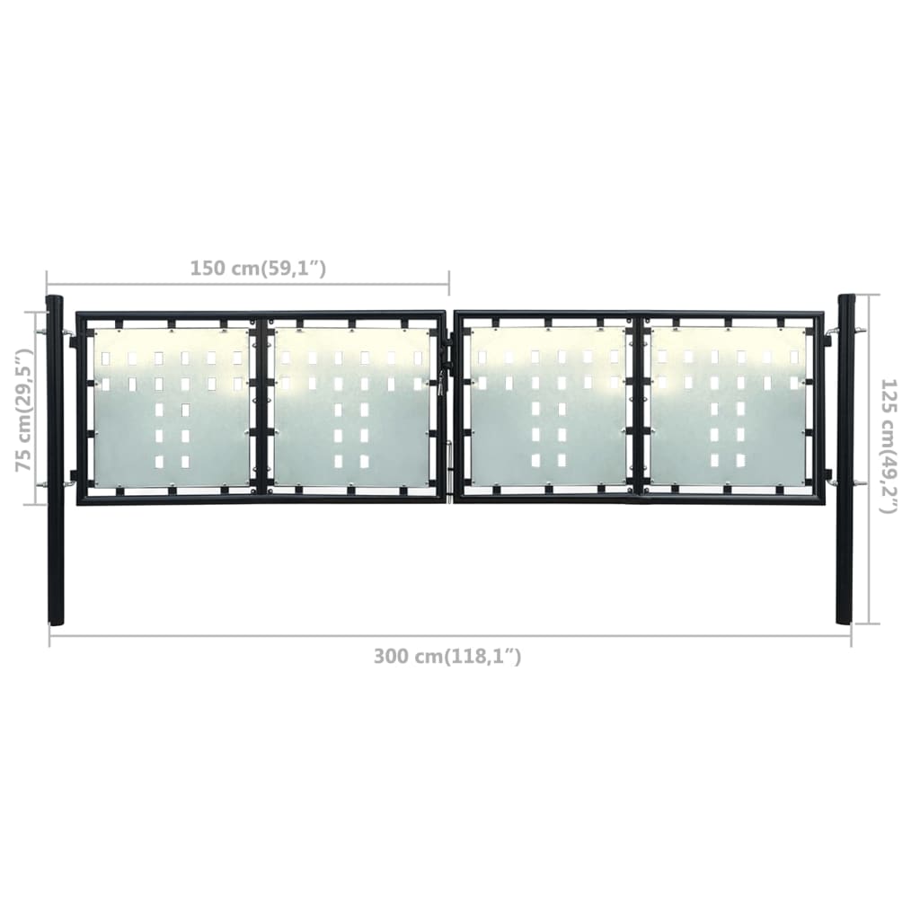vidaXL Poartă de gard cu o ușă, negru, 300x125 cm vidaXL Poartă de gard cu o ușă, negru, 300x125 cm