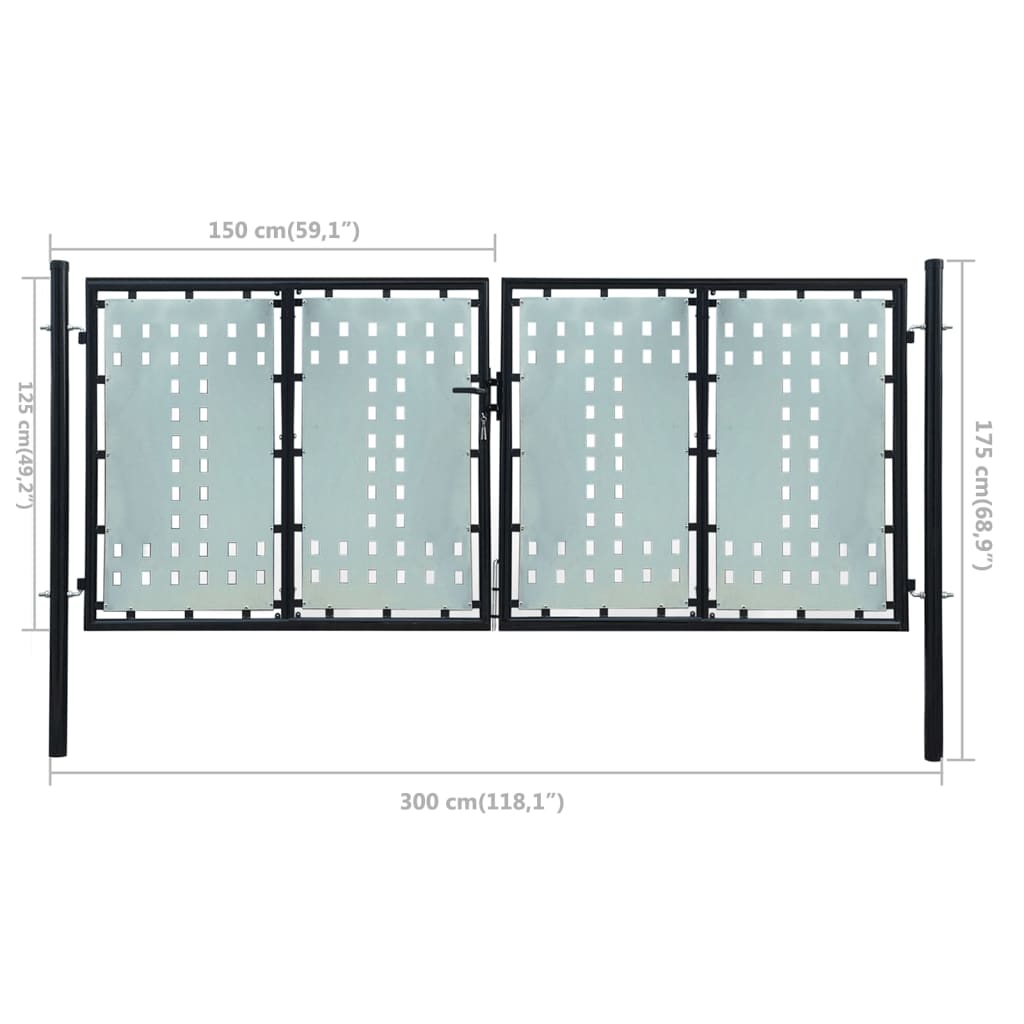 vidaXL Poartă de gard cu o ușă, negru, 300x175 cm vidaXL Poartă de gard cu o ușă, negru, 300x175 cm