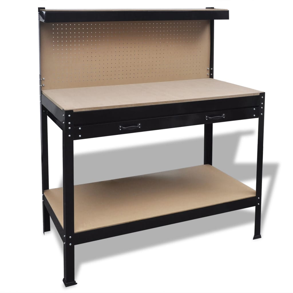 Banc de lucru cu placă cu cârlige și sertar Banc de lucru cu placă cu cârlige și sertar